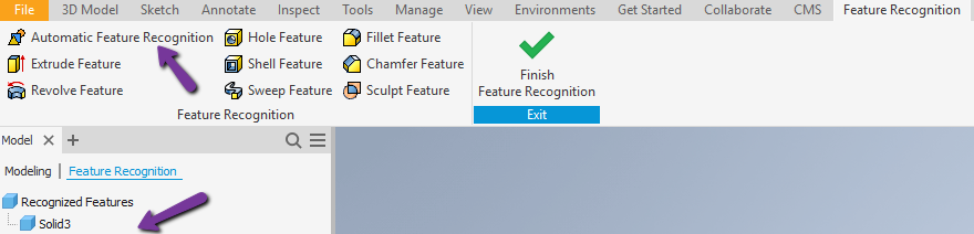 CMS Feature Recognition Tool Menu