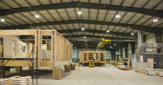 Modular home construction in factory plant