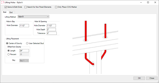 MWF framing software menu with a new lifting hole type feature