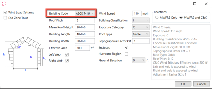 MWF truss module menu with the addition of the ASCE 7-16 building code