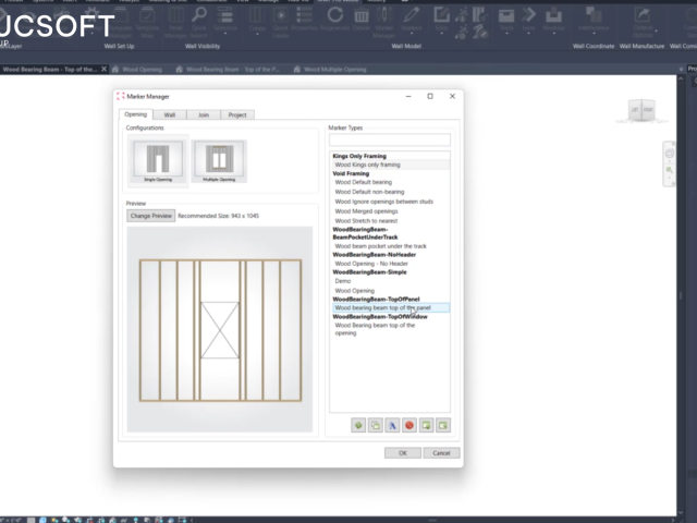 Wood opening markers in StrucSoft Revit framing software