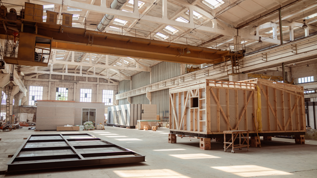 offsite construction factory with two wood modules 