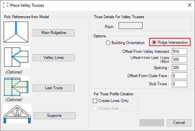 Revit framing software menu showcasing truss spacing for valley sets 