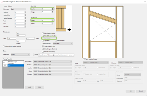 MWF framing software menu displaying updates to trapezoidal wood markers