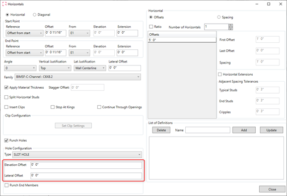 Revit framing software depicting the addition of offsets for hole series