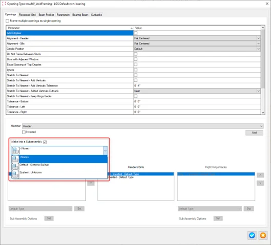 Revit framing software subassembly catalog